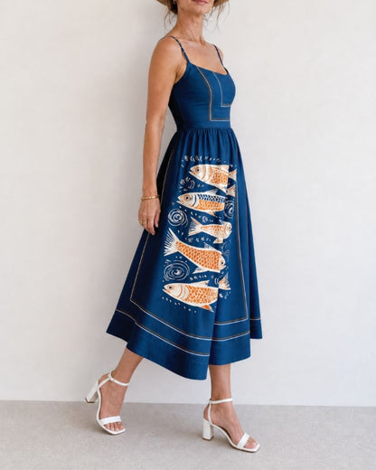 Curvvvy™ Fish Print Sleeveless Midi Dress