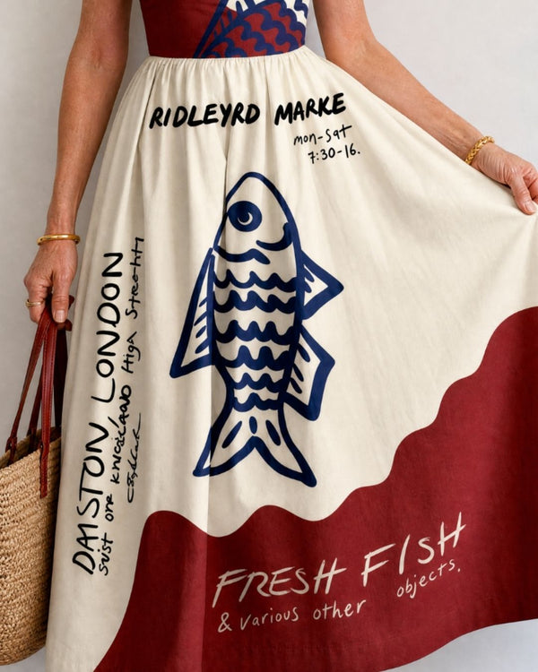 Curvvvy™ Fish Graphic Sleeveless Midi Dress