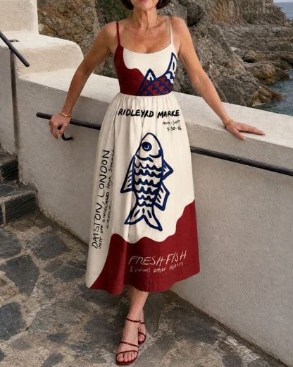 Curvvvy™ Fish Graphic Sleeveless Midi Dress