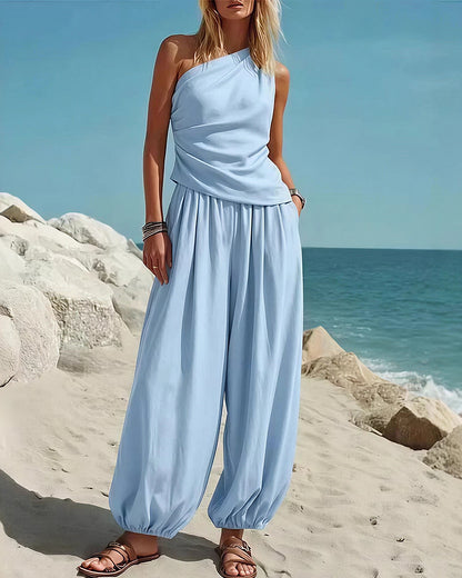 Curvvvy® Draped Top & Flowy Harem Pants 2-Piece Set