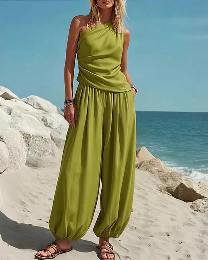 Curvvvy® Draped Top & Flowy Harem Pants 2-Piece Set