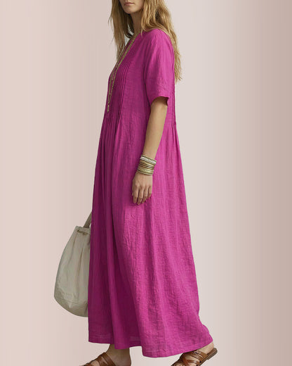 Curvvvy® Casual V-Neck Pleated Cotton Linen Maxi Dress