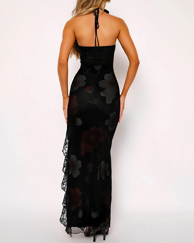 Curvvvy® Floral Mesh Strapless Maxi Dress With High Slit