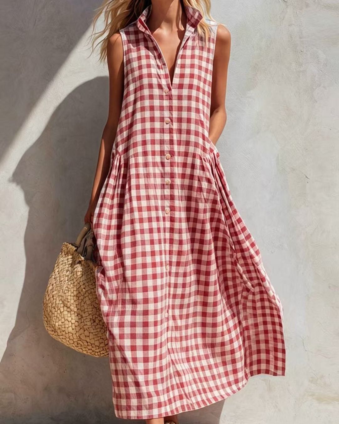 Curvvvy® Loose Plaid A-Line Sleeveless Maxi Dress