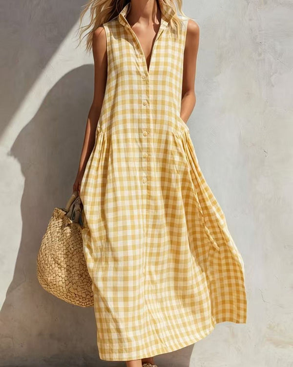 Curvvvy® Loose Plaid A-Line Sleeveless Maxi Dress