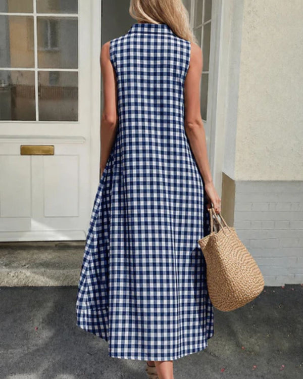 Curvvvy® Loose Plaid A-Line Sleeveless Maxi Dress