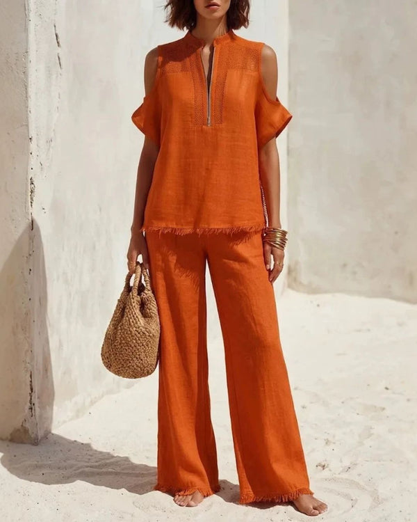 Curvvvy® Off-Shoulder Short-Sleeve Pantsuit
