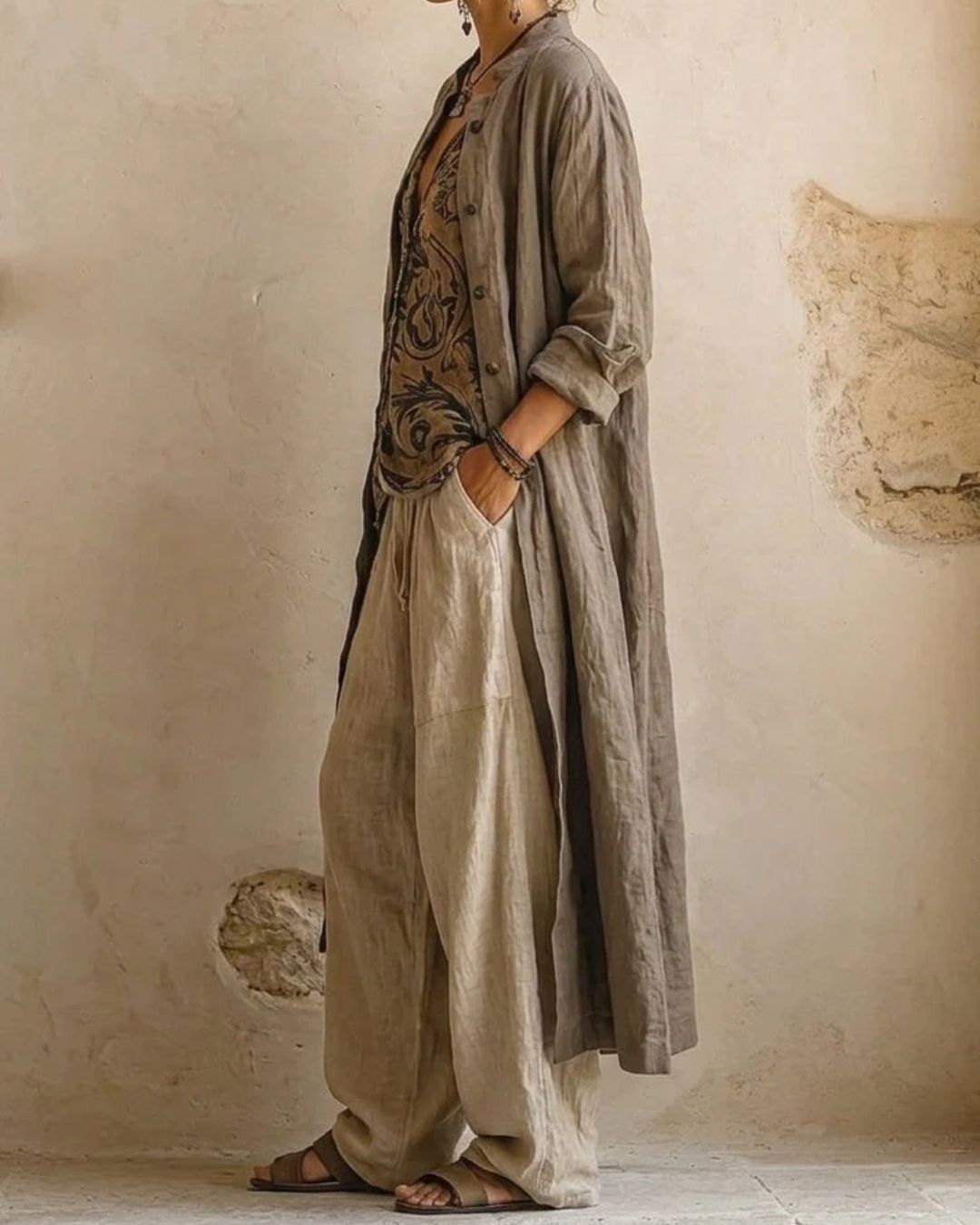 Curvvvy® Boho Three-Piece Outfit Printed Top Wide Leg Pants