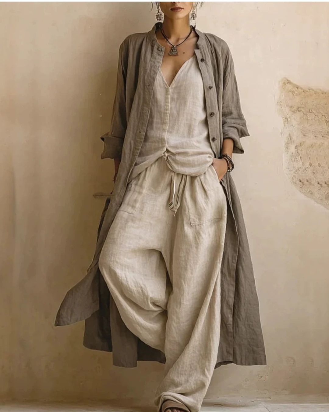 Curvvvy® Boho Three-Piece Outfit Printed Top Wide Leg Pants