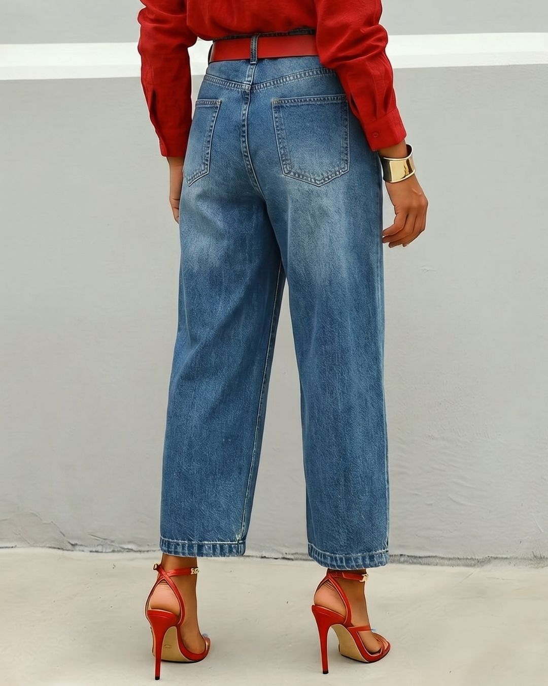 Curvvvy® Floral Loose-fitting Casual Pockets Wide-leg Jeans