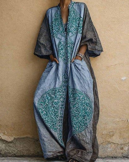 Curvvvy® Loose Sleeves Ethnic Printed V-Neck Jumpsuits