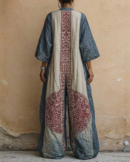 Curvvvy® Loose Sleeves Ethnic Printed V-Neck Jumpsuits