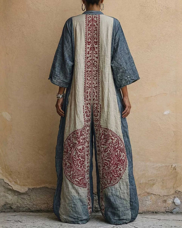Curvvvy® Loose Sleeves Ethnic Printed V-Neck Jumpsuits