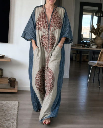 Curvvvy® Loose Sleeves Ethnic Printed V-Neck Jumpsuits