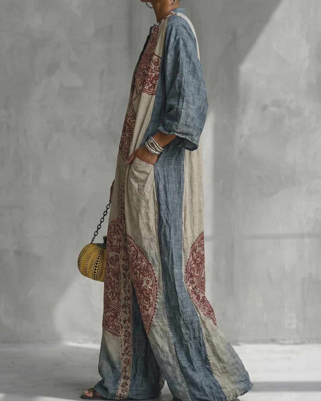 Curvvvy® Loose Sleeves Ethnic Printed V-Neck Jumpsuits