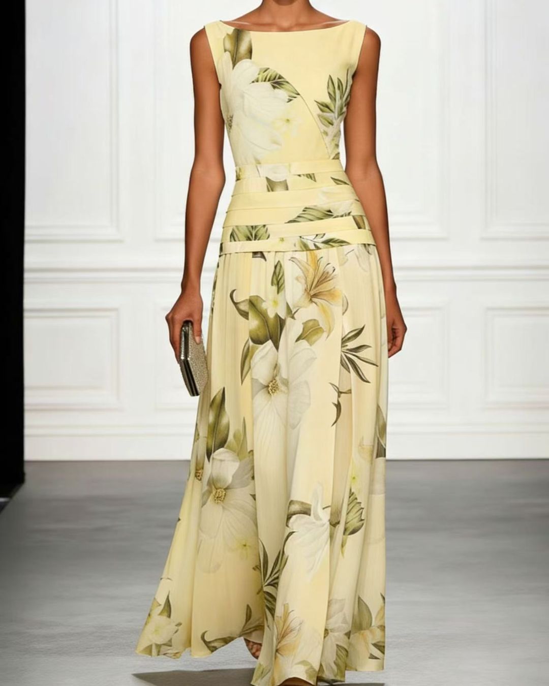 Curvvvy® Floral Boat Neck Flowy A-Line Maxi Dress