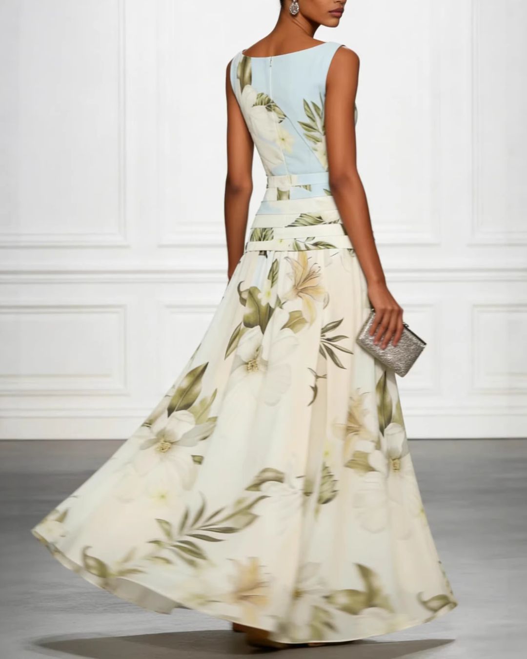 Curvvvy® Floral Boat Neck Flowy A-Line Maxi Dress