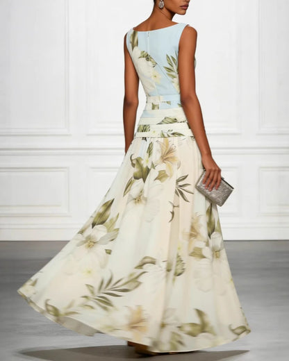 Curvvvy® Floral Boat Neck Flowy A-Line Maxi Dress