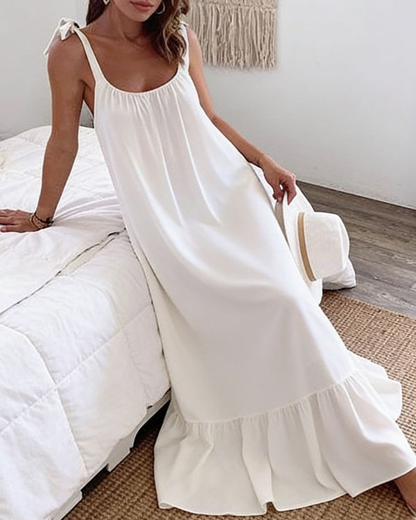 Curvvvy® Sleeveless Tie Strap Flowy Maxi Dress