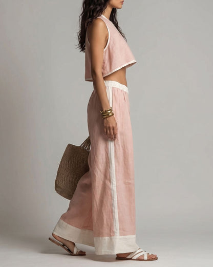 Curvvvy® Boho Plunging V-Neck Crop Top and Wide Leg Pants Set