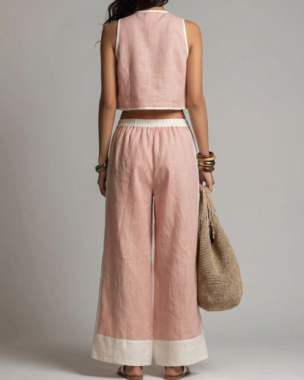 Curvvvy® Boho Plunging V-Neck Crop Top and Wide Leg Pants Set