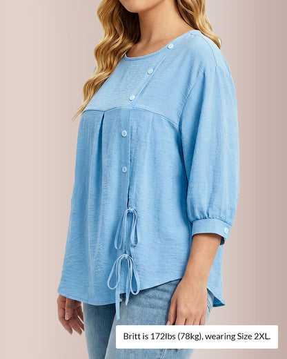 Curvvvy® Textured Button-Detail Drawstring Blouse
