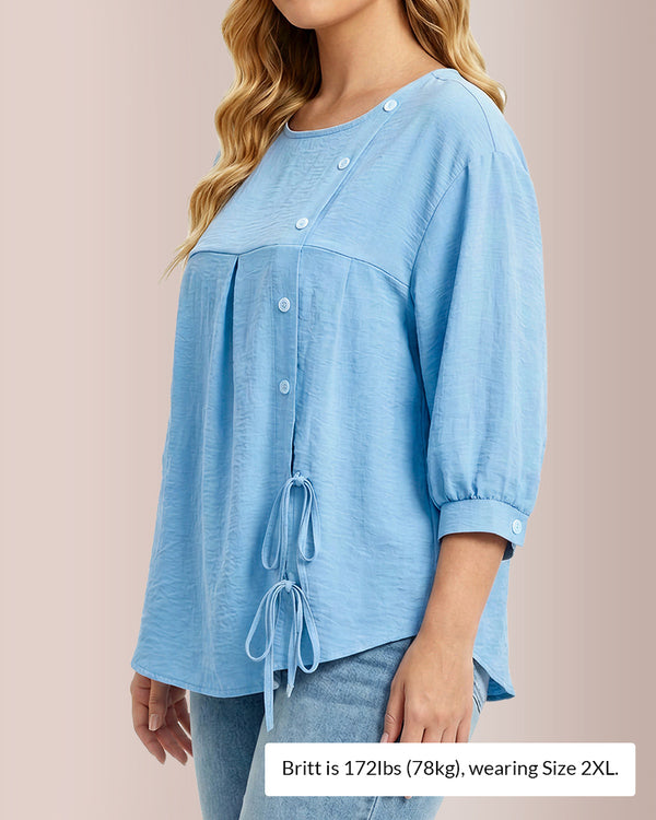 Curvvvy® Textured Button-Detail Drawstring Blouse