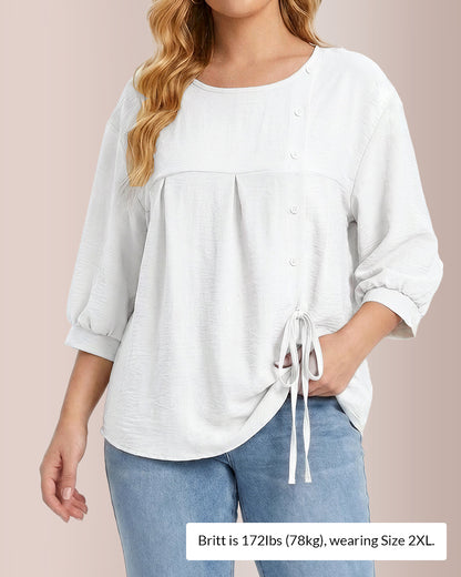 Curvvvy® Textured Button-Detail Drawstring Blouse