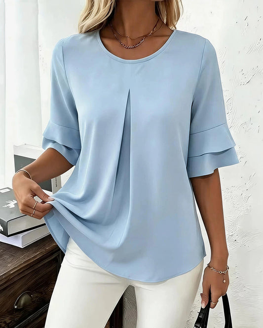 Curvvvy® Ruffle Short Sleeve Pleated Blouse Summer Loose T-Shirt Top