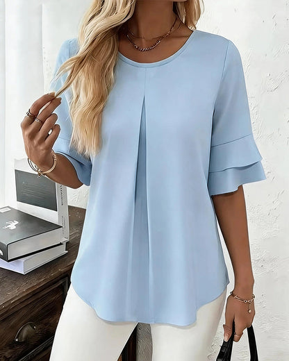 Curvvvy® Ruffle Short Sleeve Pleated Blouse Summer Loose T-Shirt Top