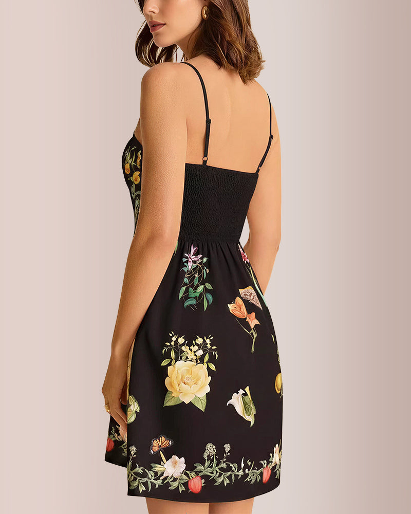 Curvvvy® Bloom Botanical Print Spaghetti Strap Mini Dress
