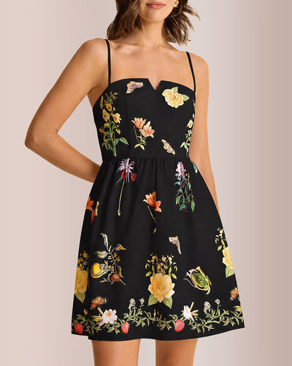 Curvvvy® Bloom Botanical Print Spaghetti Strap Mini Dress