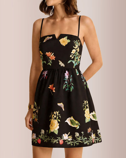 Curvvvy® Bloom Botanical Print Spaghetti Strap Mini Dress