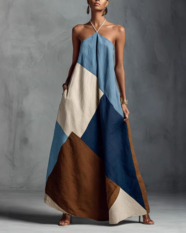 Curvvvy™ Boho Patchwork Halter Maxi Dress