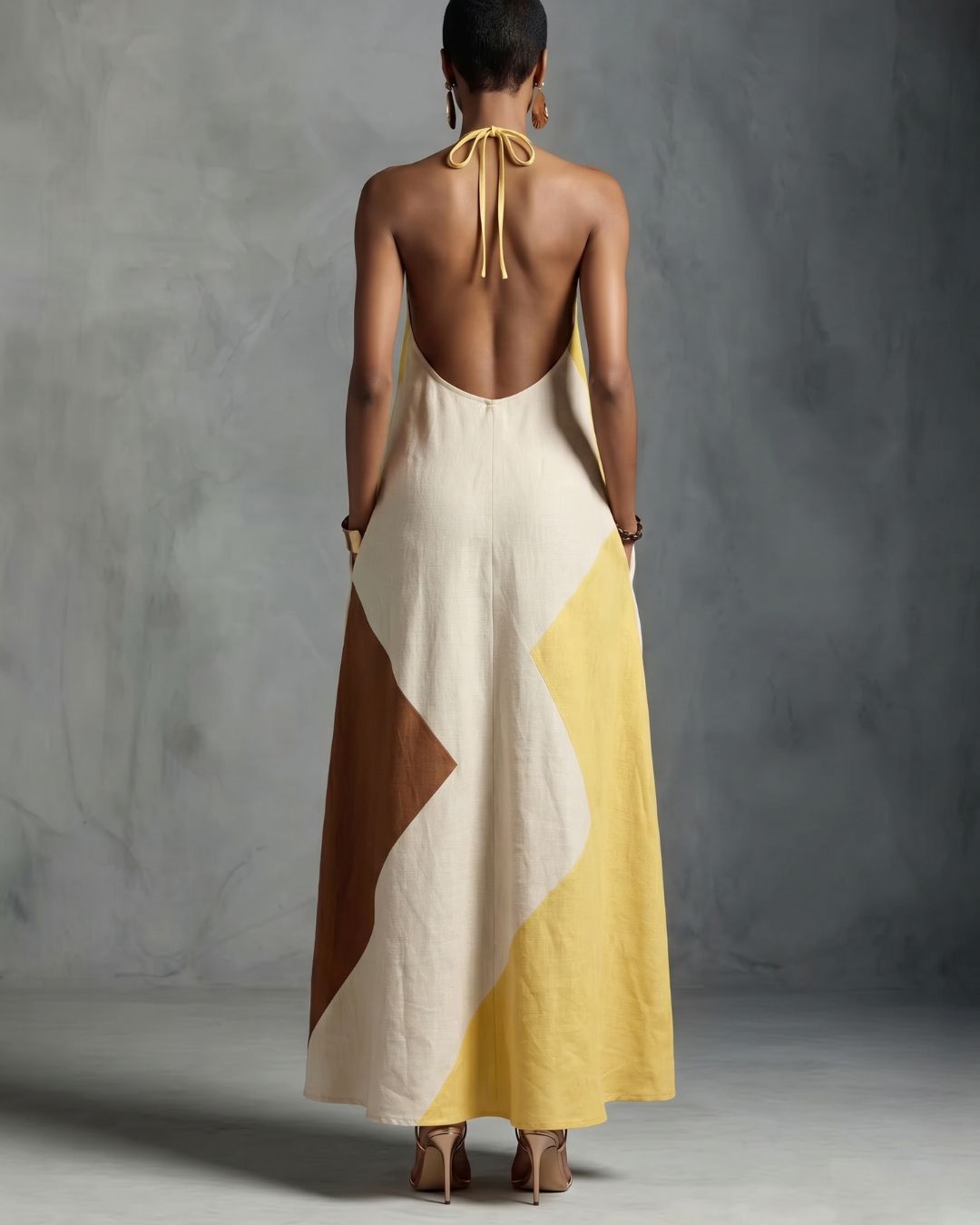 Curvvvy™ Boho Patchwork Halter Maxi Dress