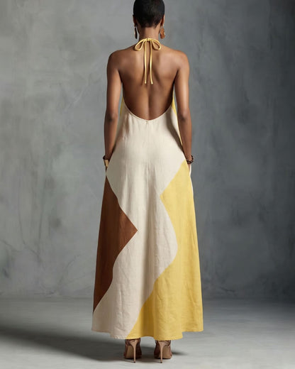 Curvvvy™ Boho Patchwork Halter Maxi Dress