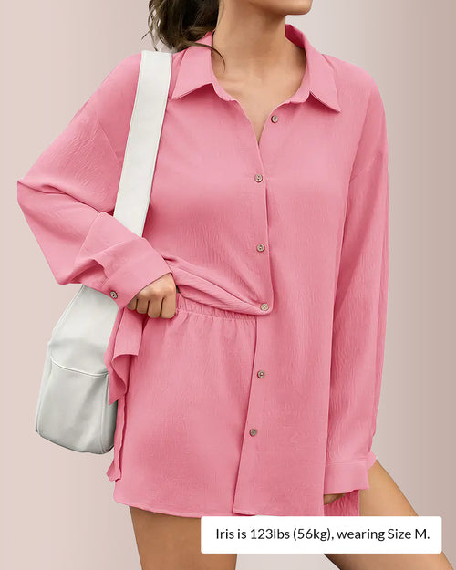 Curvvvy™ Oversized Gauze Button-Down Shirt & Attachable Shorts Set