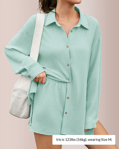 Curvvvy™ Oversized Gauze Button-Down Shirt & Attachable Shorts Set