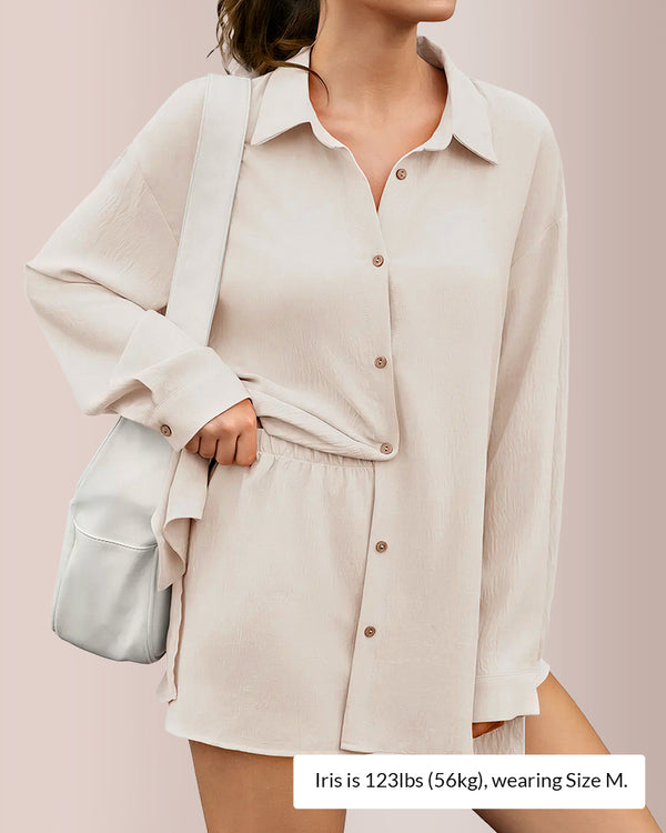 Curvvvy™ Oversized Gauze Button-Down Shirt & Attachable Shorts Set