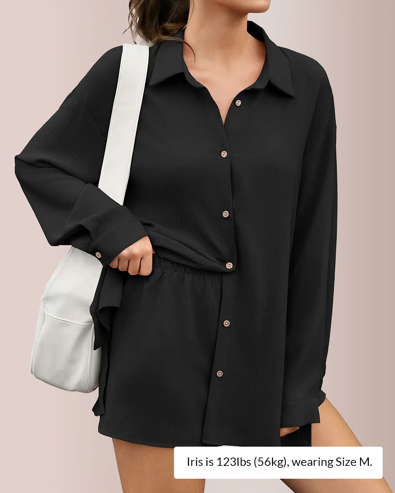 Curvvvy™ Oversized Gauze Button-Down Shirt & Attachable Shorts Set