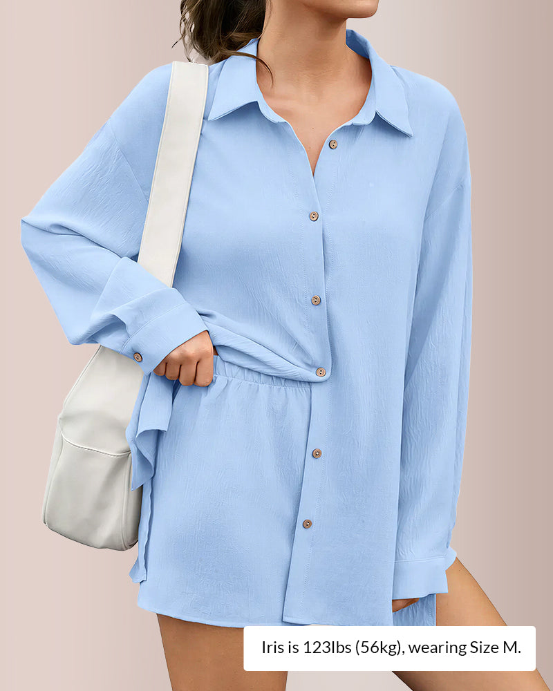 Curvvvy™ Oversized Gauze Button-Down Shirt & Attachable Shorts Set