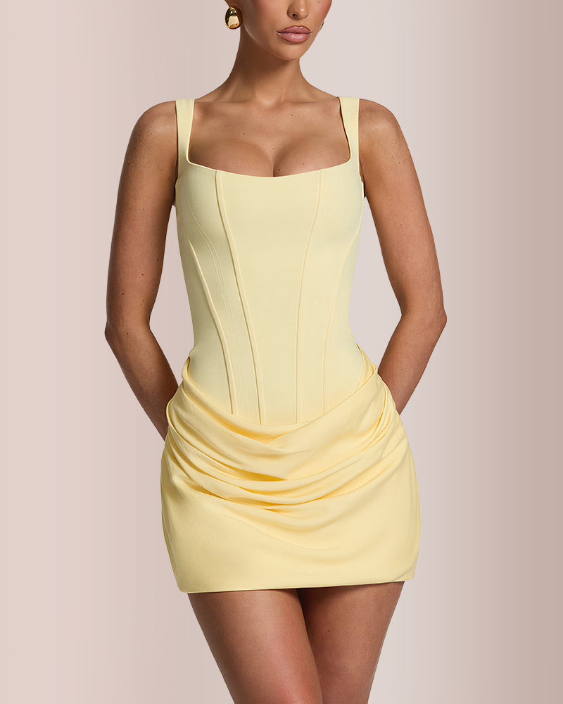 Curvvvy™ Square Neck Corset Ruched Mini Dress