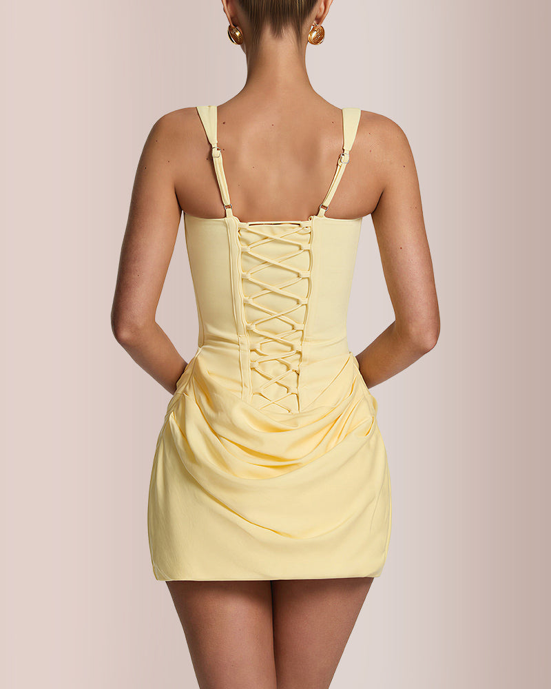 Curvvvy™ Square Neck Corset Ruched Mini Dress