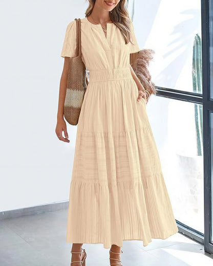 Curvvvy™ V-Neck Smocked Puff Sleeve Tiered Maxi Dress