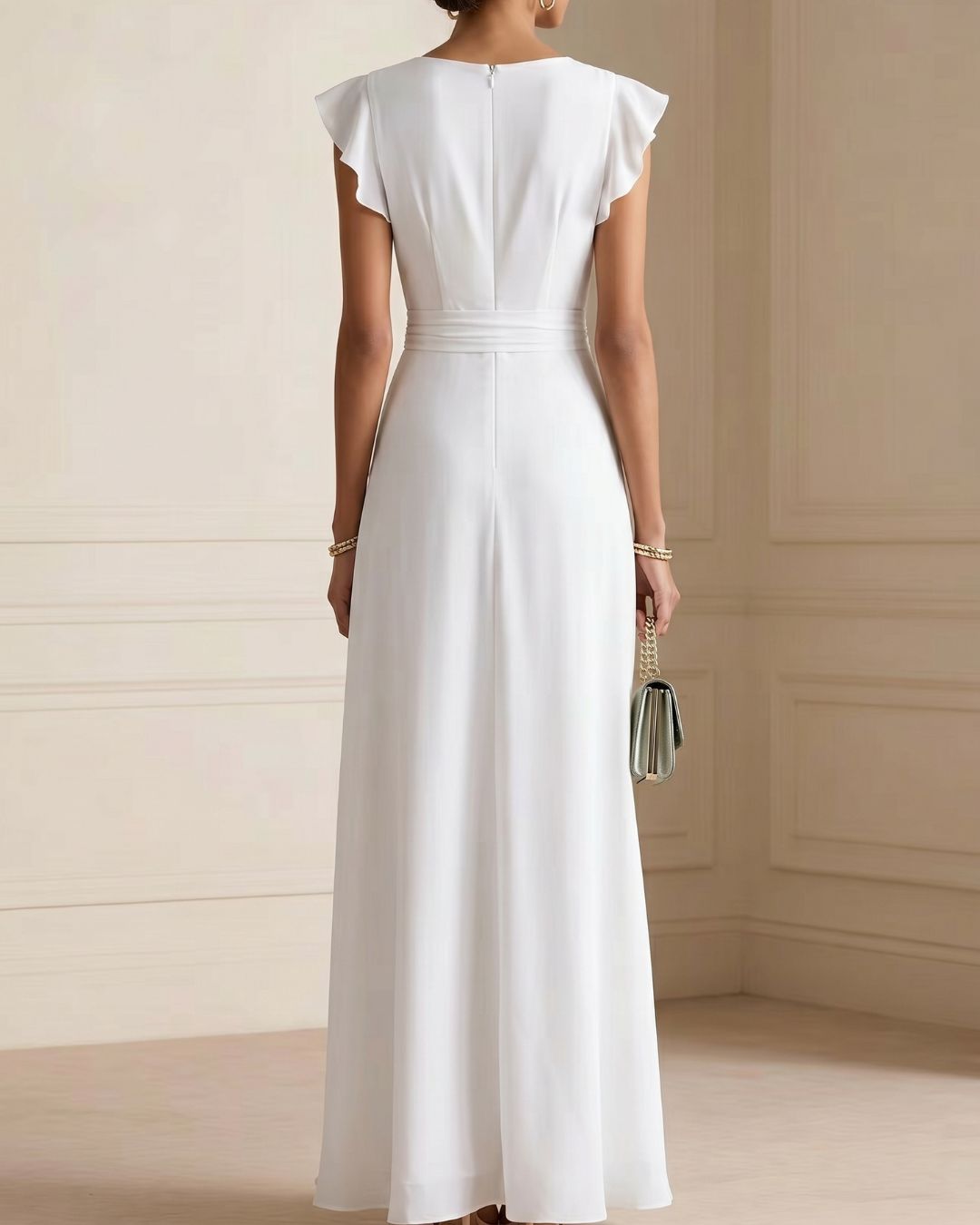 Curvvvy™ Ruffled V Neck Elegant Slit Maxi Dress