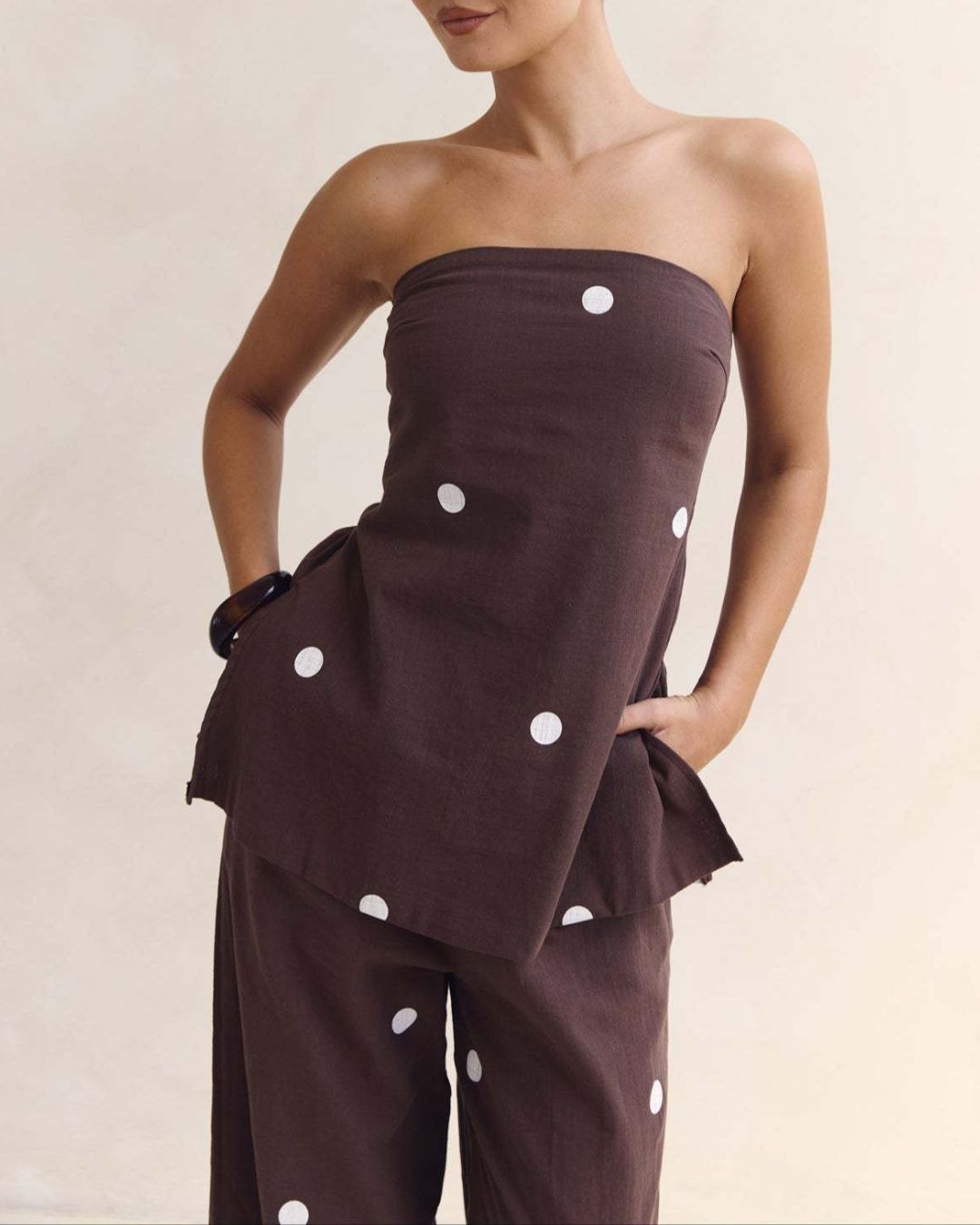 Curvvvy™  Strapless Polka Dot Top and Pants Set