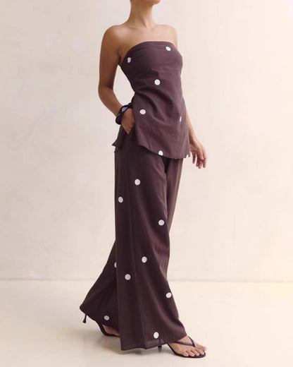 Curvvvy™  Strapless Polka Dot Top and Pants Set