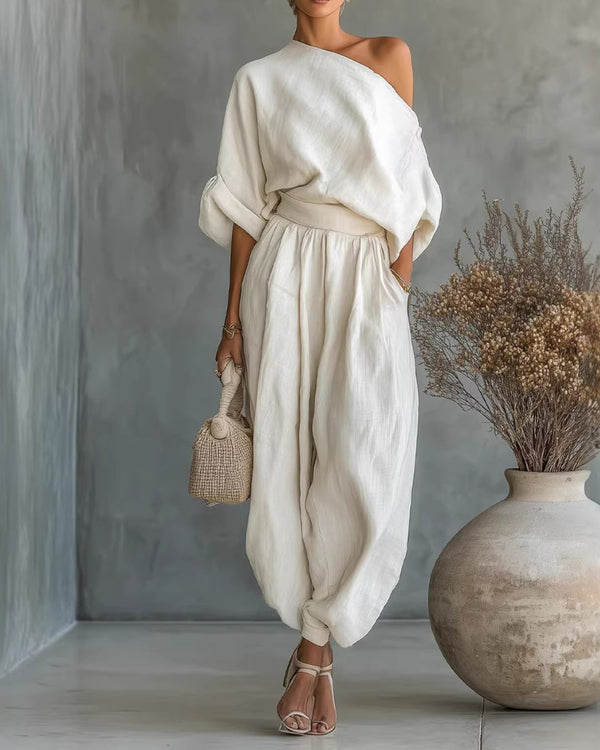 Curvvvy™  Off-White Off-Shoulder Two-Piece Set