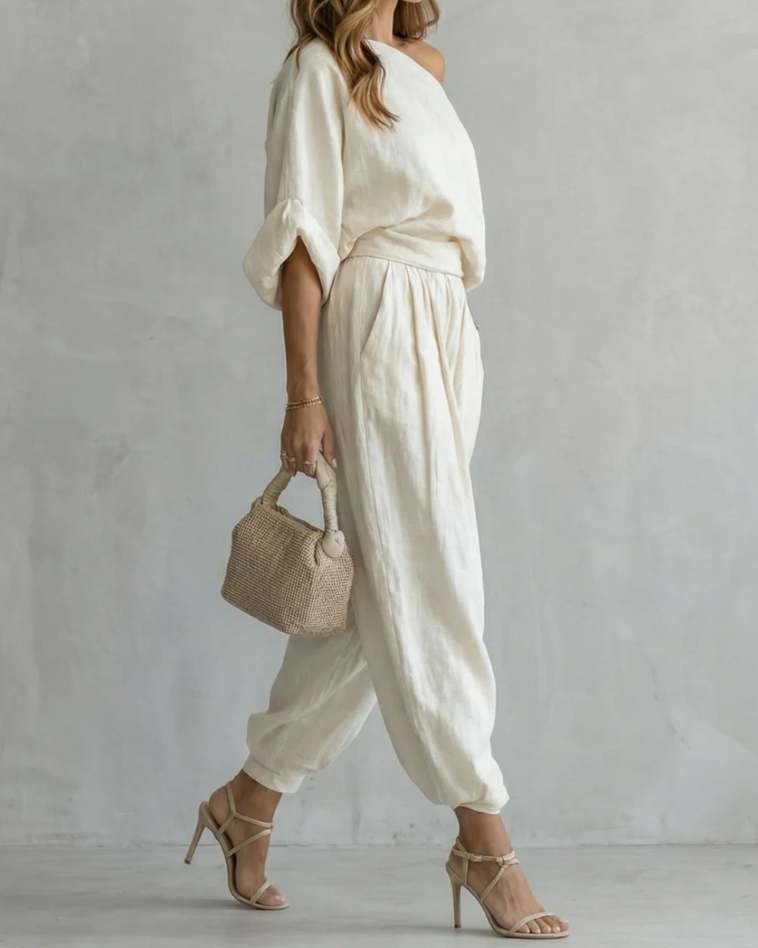 Curvvvy™  Off-White Off-Shoulder Two-Piece Set