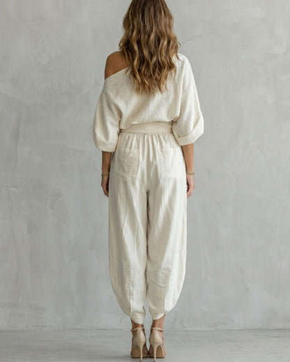 Curvvvy™  Off-White Off-Shoulder Two-Piece Set